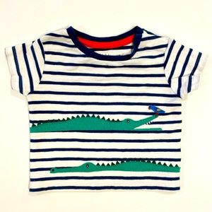 New Baby Boden Crocodiles Tee Boys 3-6M Girls Appliqué Navy Striped T-Shirt Mini